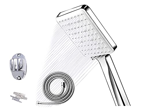 Kit de alcachofa de ducha + manguera flexible de ducha de 1,5 m + soporte de pared, alcachofa de ducha rectangular color plateado