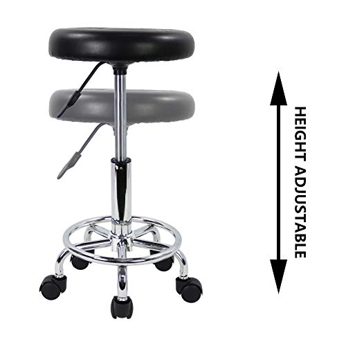 KKTONER Taburete Giratorio con Ruedas Silla Belleza para Peluquería Dentista Silla de Trabajo Profesional Giratoria con Ruedas (Negro)
