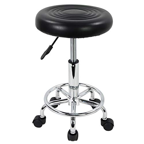 KKTONER Taburete Giratorio con Ruedas Silla Belleza para Peluquería Dentista Silla de Trabajo Profesional Giratoria con Ruedas (Negro)