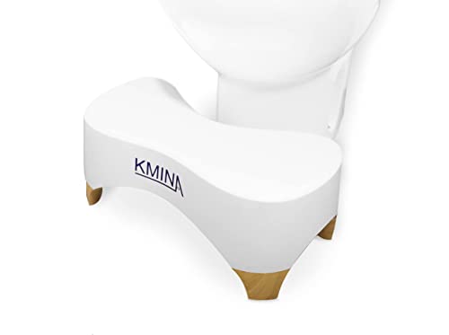 KMINA - Taburete Inodoro (18 cm de Altura), Taburete WC Antiestreñimiento, Taburete Baño Fisiológico, Banqueta Antideslizante Baño, Taburete Inodoro Portátil, Taburete Fisiológico Bambu, Blanco.