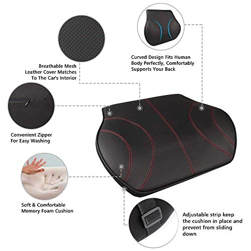 KOYOSO Almohada Lumbar, Cojín Lumbar Coche de Cuero Soporte, Cintura del Ergonomico Espuma de Memoria para el Alivio del Dolor de Espalda Inferior - Negro