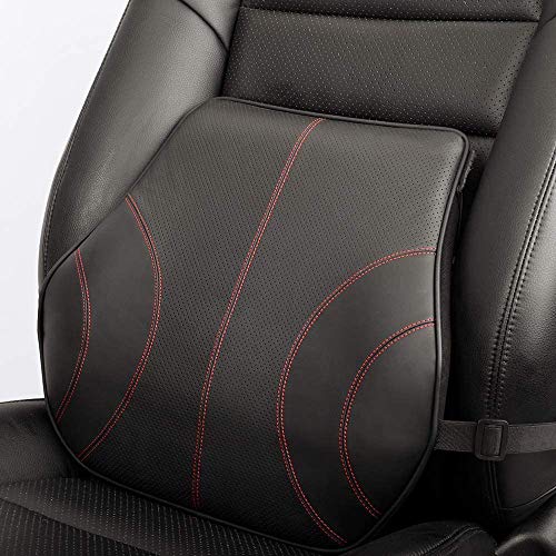KOYOSO Almohada Lumbar, Cojín Lumbar Coche de Cuero Soporte, Cintura del Ergonomico Espuma de Memoria para el Alivio del Dolor de Espalda Inferior - Negro