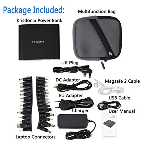 Krisdonia 25000mah Power Bank Batería Externa Cargador Portátil con Doble USB(Quick Charge 3.0)+DC Salida+Typo c Salida - Universal Power Pack Compatible para Laptops, Macbook, Smartphone y Tablet