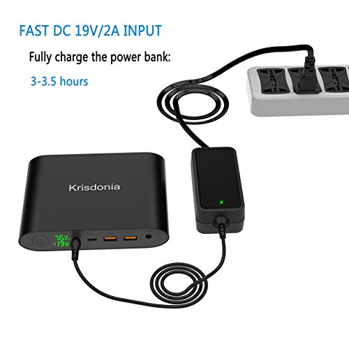 Krisdonia 25000mah Power Bank Batería Externa Cargador Portátil con Doble USB(Quick Charge 3.0)+DC Salida+Typo c Salida - Universal Power Pack Compatible para Laptops, Macbook, Smartphone y Tablet