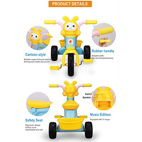 La versión de dibujos animados de bicicletas para niños, triciclo Andador con la música del bebé del cochecito de juguete 1-3 años Niños de bicicletas con la parte posterior del cucharón,Rosado