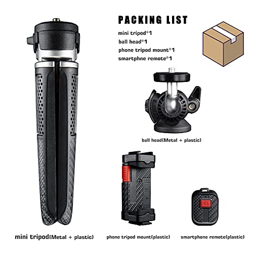 Lammcou Mini trípode de cámara, Tripod portátil liviano con 2 segmentos y cabezal de bola completamente giratorio y soporte para teléfono celular con trípode de zapata de flash