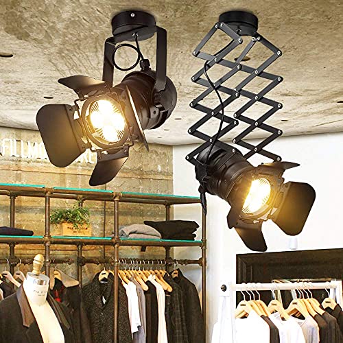 Lámpara de Techo Colgante Vintage Industrial Extensible Foco de Techo Interior E27 Luz Colgante de Techo de Metal Iluminación LED Interior Techo Focos para Bar Restaurante Salón (bombilla incluida)