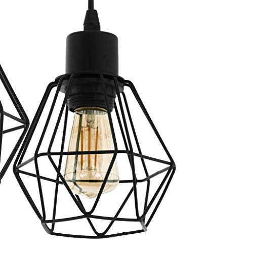 Lámpara de techo EGLO TOWNSHEND 5, lámpara de techo vintage con 3 bombillas de estilo industrial, lámpara de suspensión retro de acero y madera, color: negro, marrón, portalámparas: E27