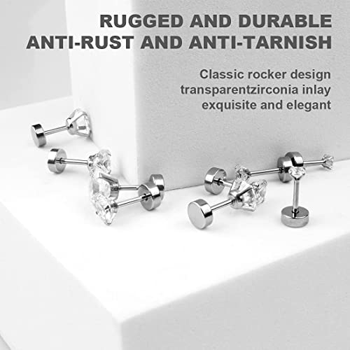 LEEQ 6 Pares 18G Aretes de Perno de Zirconia Cúbica de Acero Inoxidable Piercing de Barra con Pesas Piercing de Cartílago Oreja Helix Tragus, 6 Tamaños