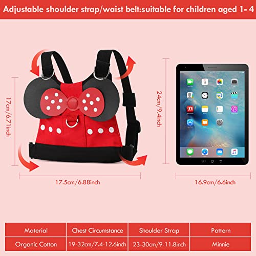 Lehoo Castle Correa para Niños Seguridad, 4-en-1 Ajustable Arnés de Bebe, Correa para Niños Antiperdida Arnes Niños, Arnés de Seguridad para Caminar Niños, Minnie