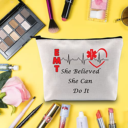 LEVLO Bolsa de maquillaje cosmético médico médico de emergencia EMT graduación regalo ella creía que puede hacerlo maquillaje cremallera bolsa para EMT paramédico EMT graduación