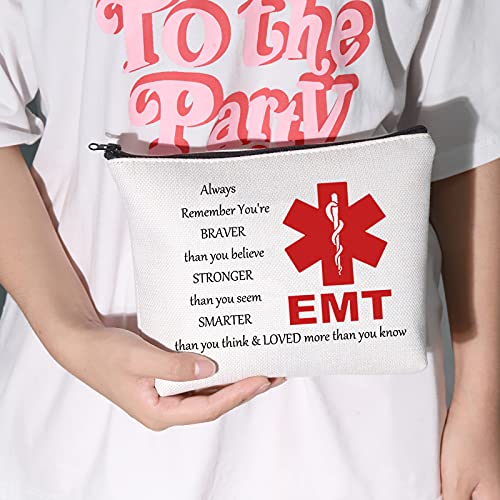 LEVLO Bolsa de maquillaje para técnico médico de emergencia EMT inspirado en regalo EMT You Are Braver Stronger Smarter Than You Think Maquillaje con cremallera bolsa para EMT Paramedic EMT Graduación