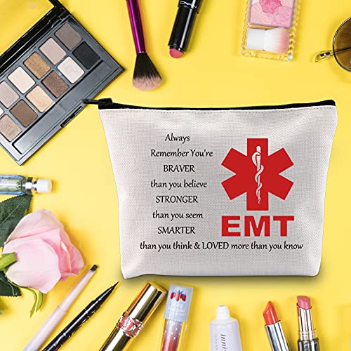 LEVLO Bolsa de maquillaje para técnico médico de emergencia EMT inspirado en regalo EMT You Are Braver Stronger Smarter Than You Think Maquillaje con cremallera bolsa para EMT Paramedic EMT Graduación
