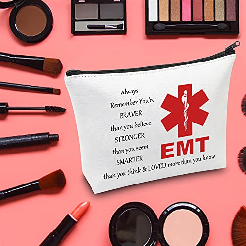 LEVLO Bolsa de maquillaje para técnico médico de emergencia EMT inspirado en regalo EMT You Are Braver Stronger Smarter Than You Think Maquillaje con cremallera bolsa para EMT Paramedic EMT Graduación