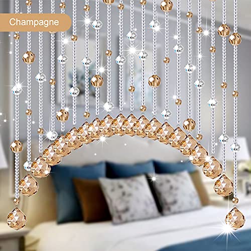 LIQICAI Cristal Cortinas de Cuentas Puertas, Estilo Chino Arqueado Vidrio Cortina de Puerta, Usado para Sala Cuarto de Baño Porche Dividir (Color : Champagne, Size : 45 Strands)