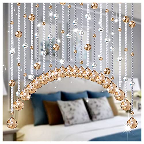 LIQICAI Cristal Cortinas de Cuentas Puertas, Estilo Chino Arqueado Vidrio Cortina de Puerta, Usado para Sala Cuarto de Baño Porche Dividir (Color : Champagne, Size : 45 Strands)