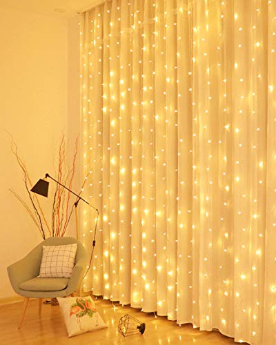 Litogo Cortina Luces LED, 3m x 3m 300 LED Cortina de Luces, Cortina Luces Navidad Luz de Cortina USB, 8 Modos de Luces Cortina Luces LED para Decoración de Festival, Fiestas, Casa, Jardín, Boda