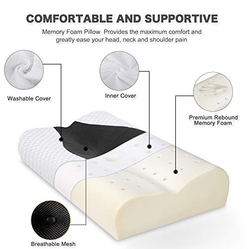 LITSPOT Almohada Cervical con Altura Ajustable Reduce Dolores Cervicales Forma Ergonómica Adecuada para Todos los Durmientes Cubierta de Fibra de Bambú（Negro）