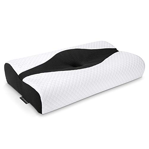 LITSPOT Almohada Cervical con Altura Ajustable Reduce Dolores Cervicales Forma Ergonómica Adecuada para Todos los Durmientes Cubierta de Fibra de Bambú（Negro）