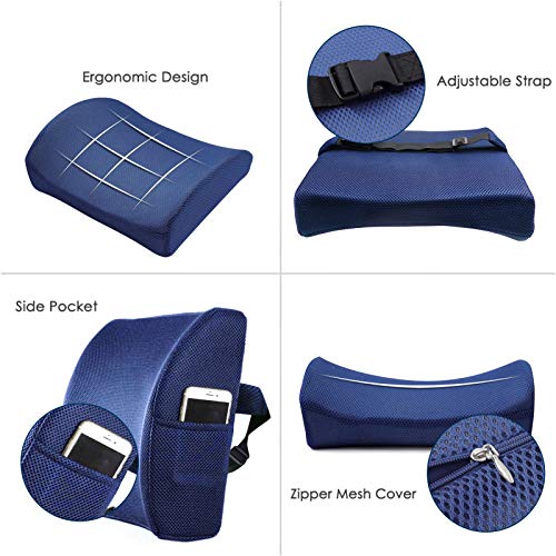 LIVEHITOP Almohada Lumbar Cojin Espuma de Memoria con Correa, Ergonomico Respaldo Lumbares Espalda para Silla Oficina, Asiento Coche, Camión, Silla Ruedas