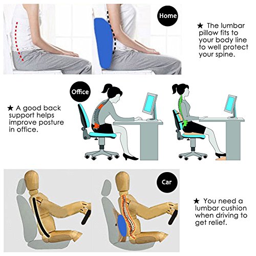 LIVEHITOP Almohada Lumbar Cojin Espuma de Memoria con Correa, Ergonomico Respaldo Lumbares Espalda para Silla Oficina, Asiento Coche, Camión, Silla Ruedas