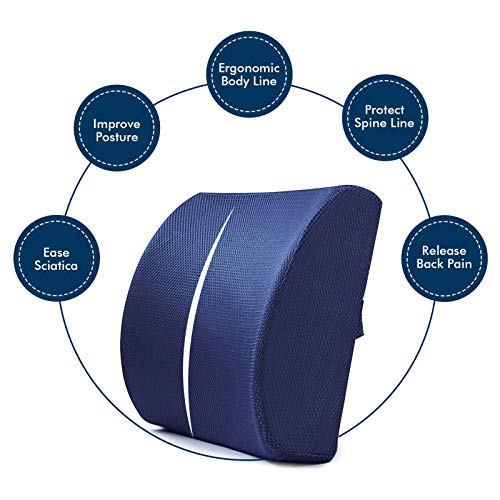 LIVEHITOP Almohada Lumbar Cojin Espuma de Memoria con Correa, Ergonomico Respaldo Lumbares Espalda para Silla Oficina, Asiento Coche, Camión, Silla Ruedas