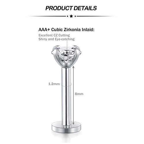 Longita 28 Piezas Helix Tragus Piercing Pendientes 16G Acero Inoxidable Labret Piercing Labio Brillante Anillo Joyería del Cuerpo 8MM