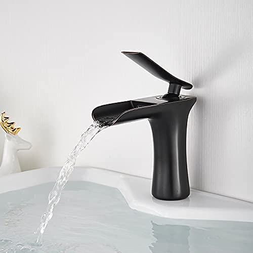 LSNLNN Grifos, Cocina Faucet Cuenca Faucets Cascada Baño Grifo Grifo Sola Máquina de Cuenca Bañera Baño Antiguo Latón Grifo Fregadero Grúa de Agua Grúa Plata Grifo,Bronce de Goma de Aceite