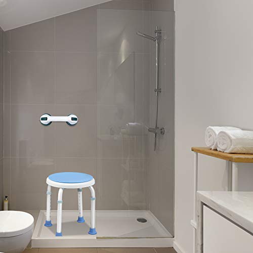 LZQ Taburete para ducha (altura regulable 36 – 51 cm, giratorio 360°, incluye 1 barra de asa, sin taladrar)