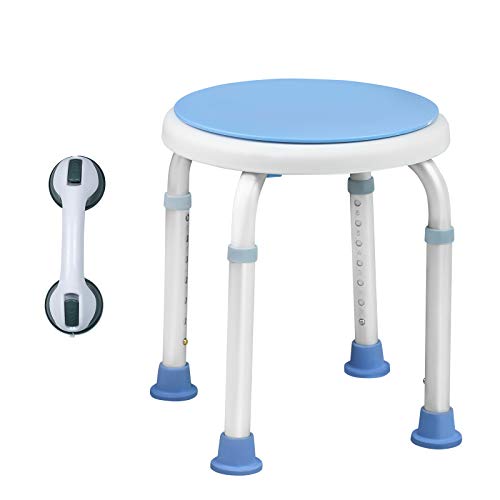LZQ Taburete para ducha (altura regulable 36 – 51 cm, giratorio 360°, incluye 1 barra de asa, sin taladrar)