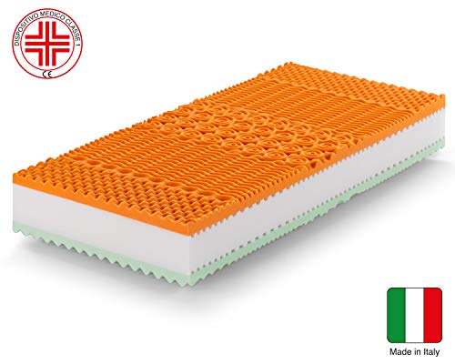 Marcapiuma - Colchón viscoelástico Individual Memory Bio 90x190 Alto 22 cm - Rainbow Plus - H3 Firme 5 Zonas Producto Sanitario CE Funda desenfundable Silver Antiácaros 100% Fabricado en Italia