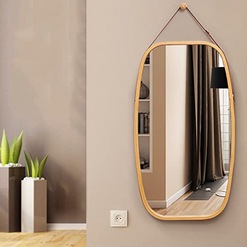 Marco de bambú Minimalista nórdico Espejo de Longitud Completa Hogar Montado en Pared Baño Mirror de tocador 74 × 43 cm (Color : Natural Bamboo Color)