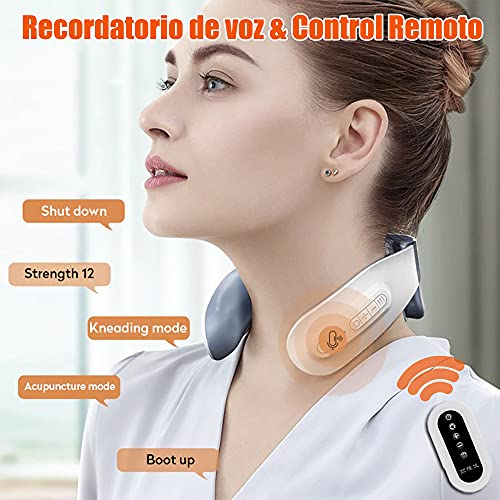 Masajeador de Cuello, 4D Masajeador Cervical Masajeador Electromagnético Inteligente con de Calefacción/18 Niveles Intensidad/6 Modos de Pulsación/Control Remoto para Hombres Mujeres