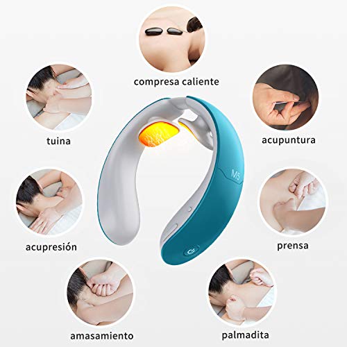 Masajeador de cuello, masajeador cervical, masajeador de cuello eléctrico, terapia electromagnética profunda, aliviar el dolor de los músculos del cuello, función de calefacción, oficina en casa
