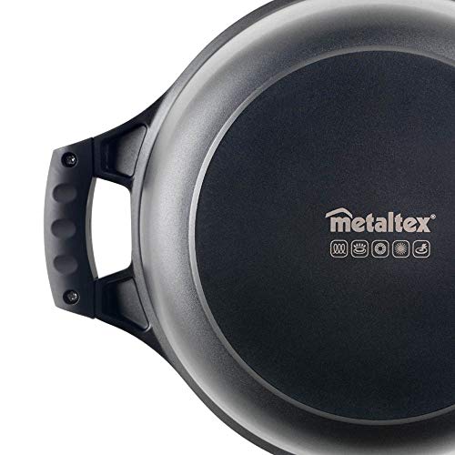 Metaltex XPERT-Cacerola Alta Aluminio Fundido, 24 cm, Antiadherente ILAG 3 Capas, Full Induction válido para Todo Tipo de cocinas, Negro