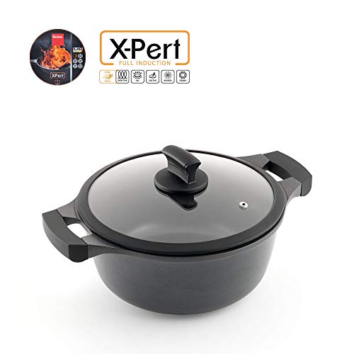 Metaltex XPERT-Cacerola Alta Aluminio Fundido, 24 cm, Antiadherente ILAG 3 Capas, Full Induction válido para Todo Tipo de cocinas, Negro
