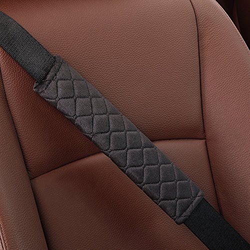 MIKAFEN Almohadillas de arnés para cinturón de seguridad, almohadillas cómodas para cinturón de seguridad de coche, 2 correas de gancho y bucle, fundas para cinturón de seguridad (negro)