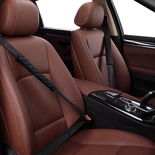 MIKAFEN Almohadillas de arnés para cinturón de seguridad, almohadillas cómodas para cinturón de seguridad de coche, 2 correas de gancho y bucle, fundas para cinturón de seguridad (negro)