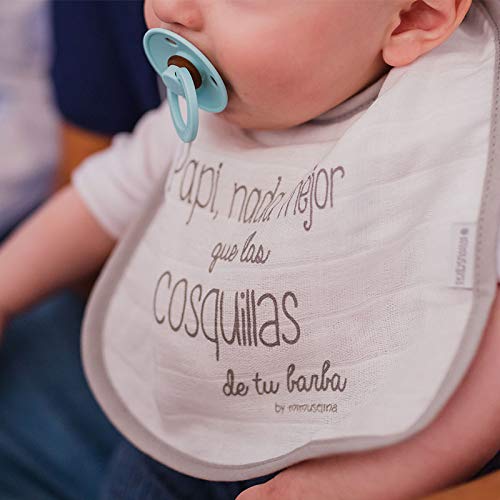 Mimuselina Pack Regalo Día del Padre | Regalo para Papás y Bebés, Muselina Algodón, Chupete y Babero para Papi y Bebé, regalo original para Papás Primerizos