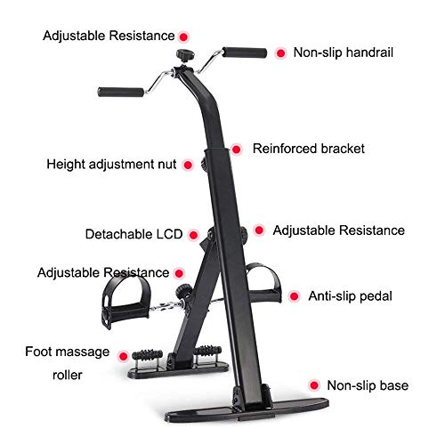 Mini bicicleta estática, ejercitador pedal ejercicios, ejercicios recuperación piernas, brazos y rodillas con monitor LCD y rodillo masaje pies, equipo rehabilitación resistencia ajustable personas