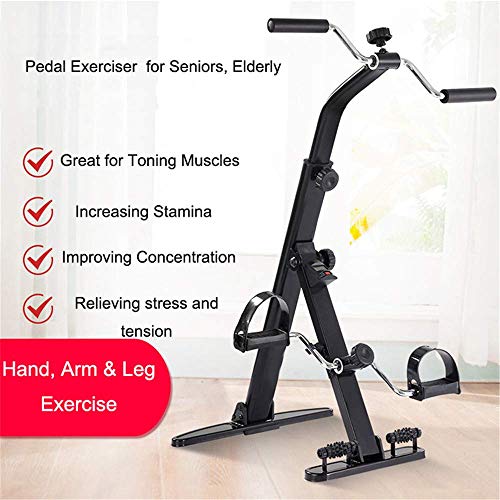 Mini bicicleta estática, ejercitador pedal ejercicios, ejercicios recuperación piernas, brazos y rodillas con monitor LCD y rodillo masaje pies, equipo rehabilitación resistencia ajustable personas