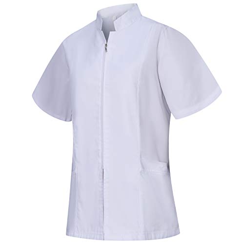 MISEMIYA - Casaca Mujer Cierre Cremallera Manga Corta Uniforme Doctora Uniforme Laboral Veterinaria SANITAWRIOS Farmacia LABORATOR- Ref.829 - XS, Blanco