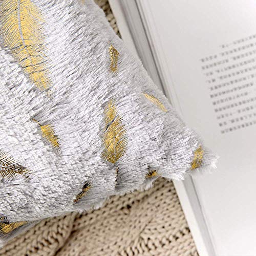 MIULEE Funda de Cojine Estampado de Plumas Doradas Funda de Almohada Sofá Throw Cojín Decoración Almohada Caso de la Cubierta Decorativo para Sala de Estar 45x45cm 2 Piezas Gris