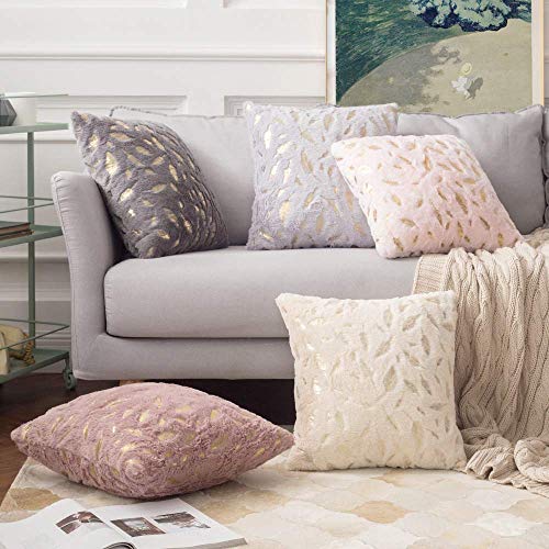 MIULEE Funda de Cojine Estampado de Plumas Doradas Funda de Almohada Sofá Throw Cojín Decoración Almohada Caso de la Cubierta Decorativo para Sala de Estar 45x45cm 2 Piezas Gris