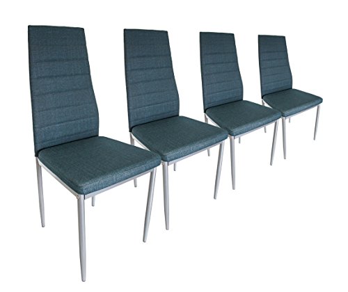 MOG CASA - Conjunto de 2, 4 o 6 sillas de Comedor con Patas metálicas y tapizadas de Piel sintética alcochado - Dimensiones 42x42x98cm (Azul, 4)