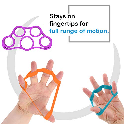 MoKo Pelota Ejercicio Mano, Ejercitador de Dedos y Fortalecedor de Manos para Entrenamiento de Fuerza Thera-Band, Reflexología del Estrés, Alivio y Terapia del Dolor Muscular, Morado/Lago Azul/Naranja