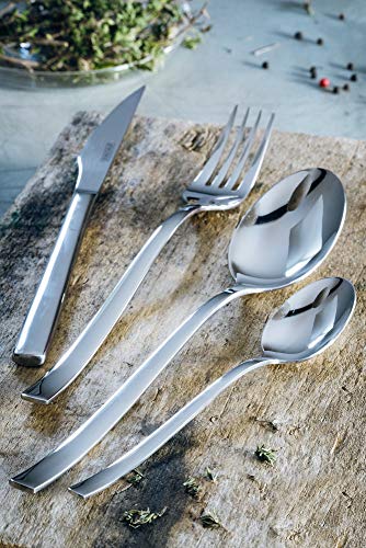 Monix Génova - Set de cubiertos de 24 piezas con cuchillo chuletero, acero inoxidable 18/10, diseño vanguardista y moderno, acabado pulido brillante, espesor 2.5 mm (6 comensales)