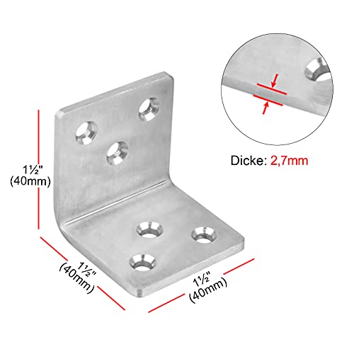 Montain_ARK - Conector angular de acero inoxidable, 40 x 40 mm, ángulo de 90 grados, placa perforada, 10 unidades, soporte de esquina, soporte de reparación, resistente