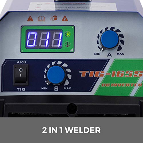 Mophorn Soldadora TIG 110V / 220V Soldadora de Arco TIG-160S Soldadura por Puntos Máquinas de Soldar 2 en 1 Soldadura de Puntos Doble Voltaje Compatible con φ Máx.3,2mm de Electrodo Ácidos y Alcalino