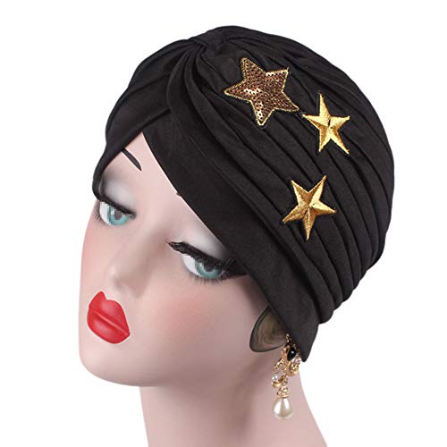 MoreChioce Mujeres Turbante Cap con Lentejuelas,Color Sólido Brillante Elástico Gorro Oncológico,Sombrero de Beanie Pañuelo Hijab Turbante,Negro